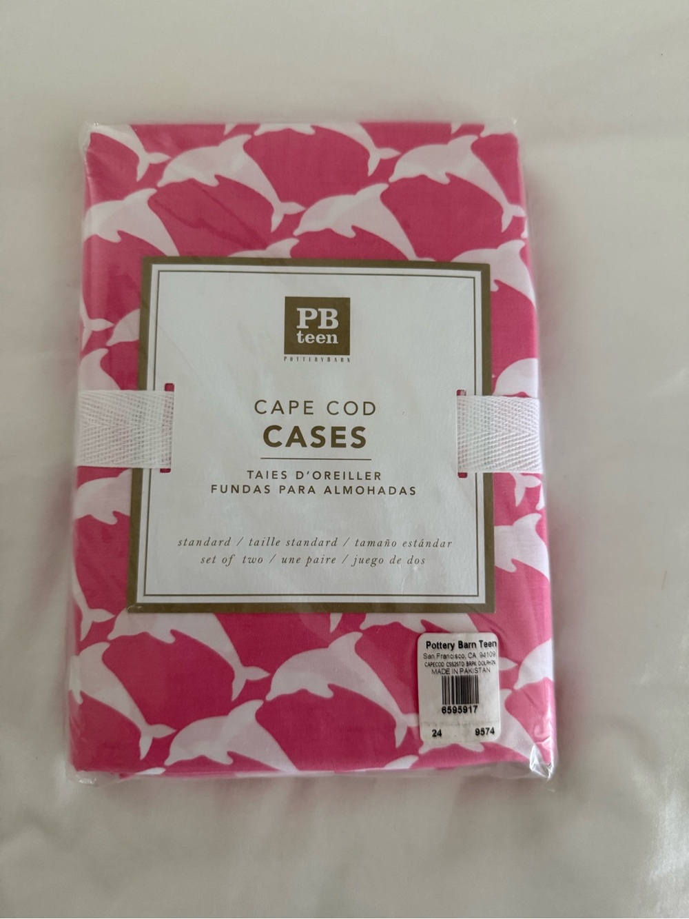 Pottery Barn Teen Pink and White Cape Cod Dolphin Pillowcases